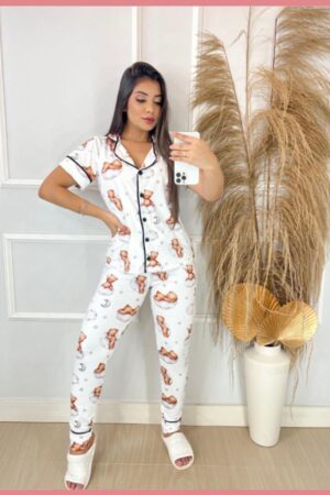 Pijama Americano Calça e Manga Curta Bichinhos