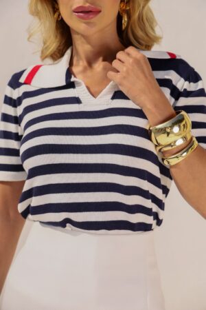 Blusa polo listrada modal